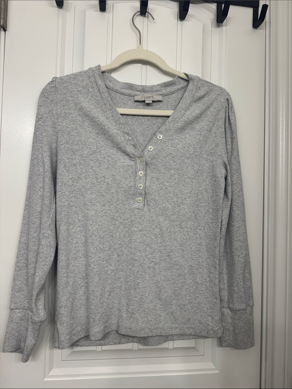 LOFT Light Heather Gray Long Sleeve Henley Top